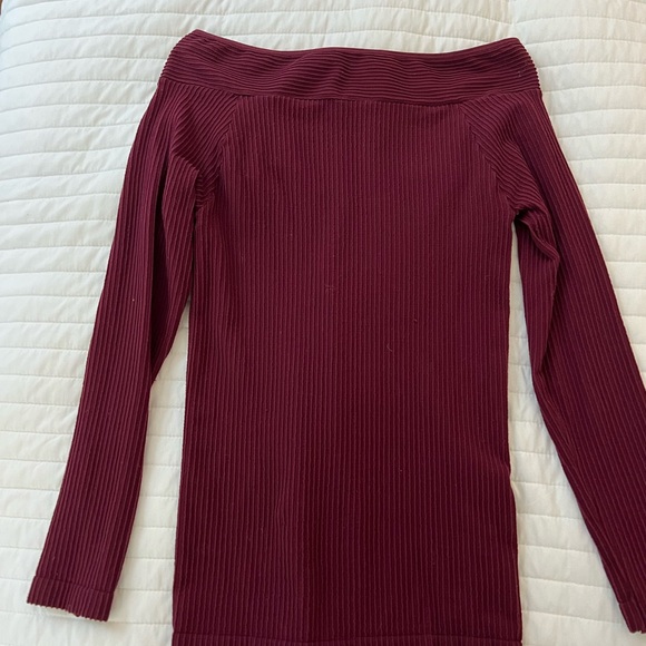 Free People Intimately burgundy long sleeve off the shoulder top - Picture 3 of 5